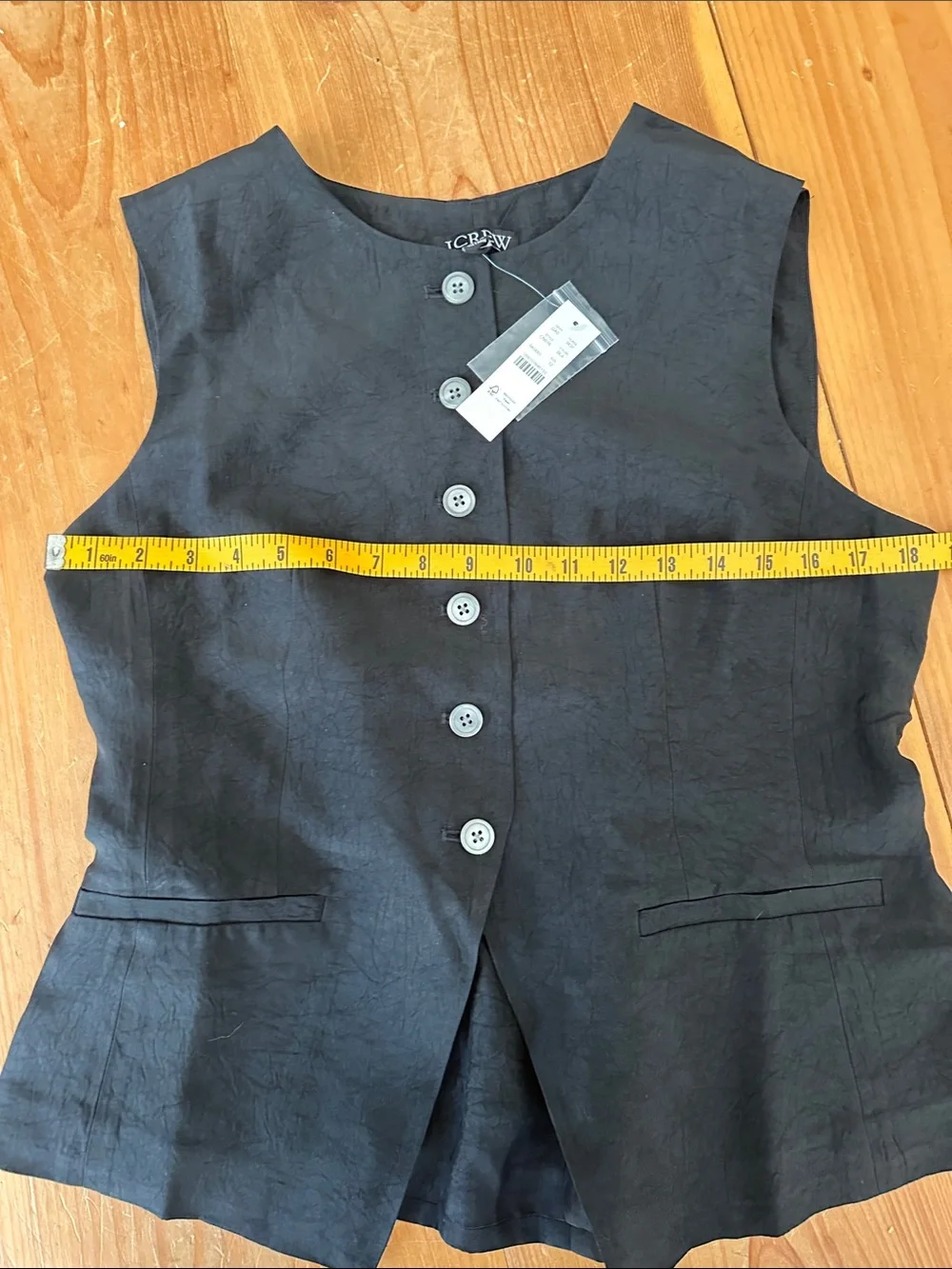 J. Crew Black Essential Cutaway Sleeveless Button-Front Vest in textured satin